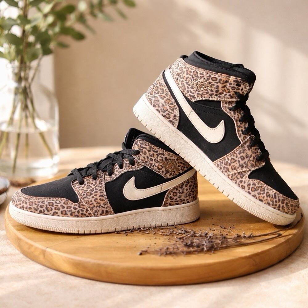 Size 5.5 (GS) Jordan 1 SE Mid Leopard Cheetah Lightly Used OG Box